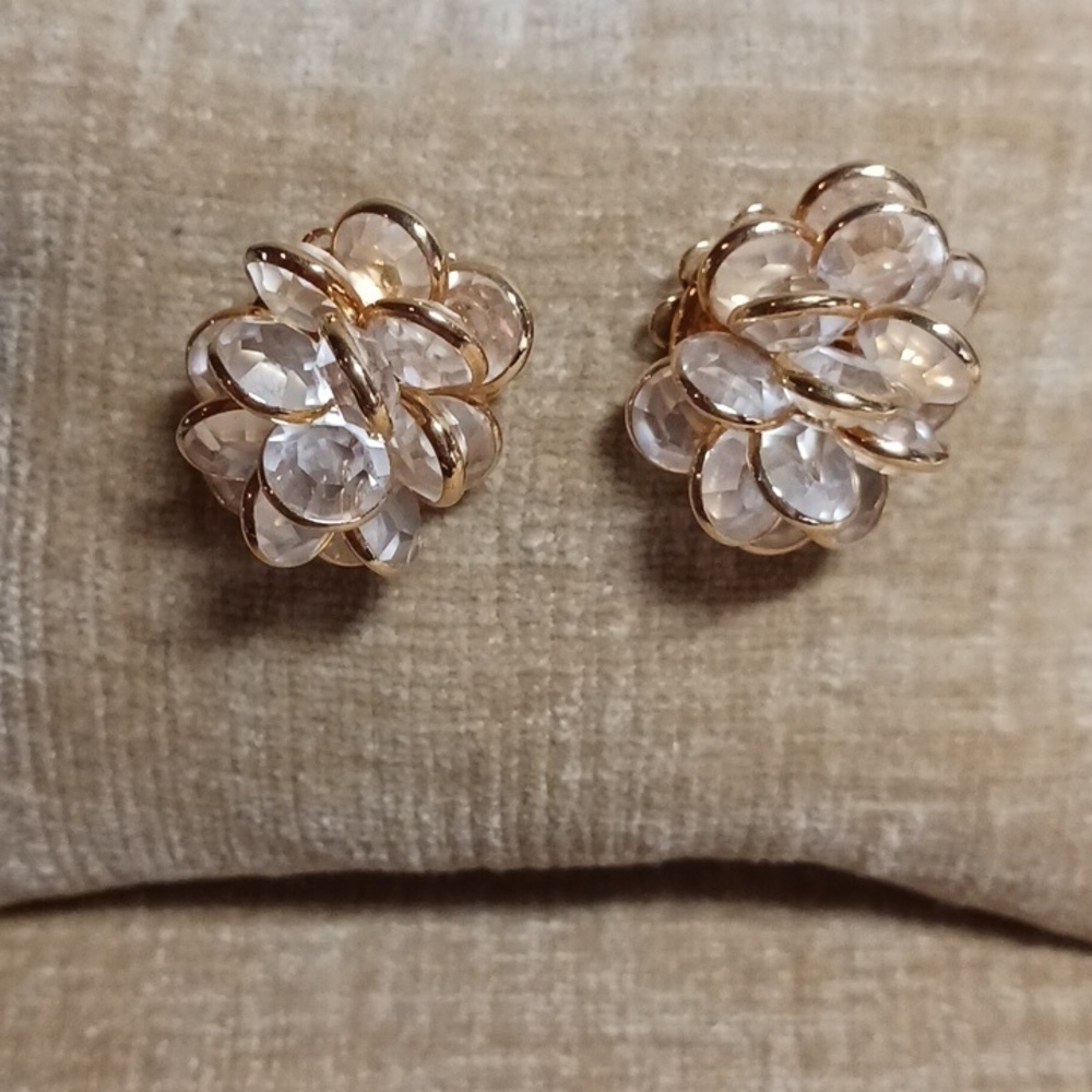 Gold Tone Bezel Set Clear Rhinestone Cluster Post Earrings